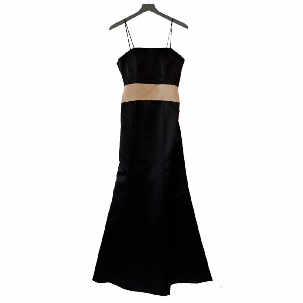 BILL LEVKOFF Black Satin Strapless Long Dress with Sash and Bow Size 10 NWOT